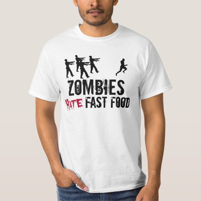 T-shirt do fast food do ódio dos zombis dos homens (Frente)
