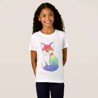 T-shirt do Fox do arco-íris das meninas