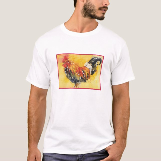T-shirt do galo da aguarela (Frente)