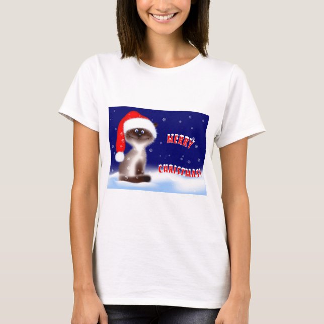 T-shirt do gatinho do Natal para mulheres (Frente)