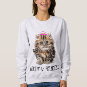 T-shirt do gato do aniversário das senhoras,