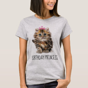 T-shirt do gato do aniversário das senhoras,