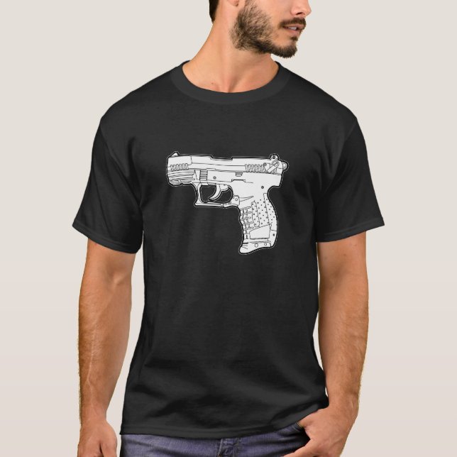 t-shirt do gráfico do estêncil da arma de fogo da (Frente)