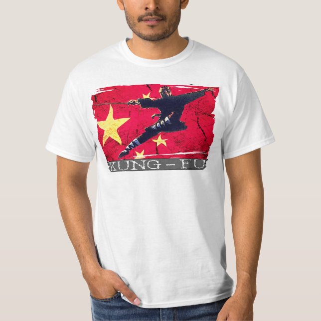 T-shirt do ícone de Kung Fu (bandeira chinesa) (Frente)