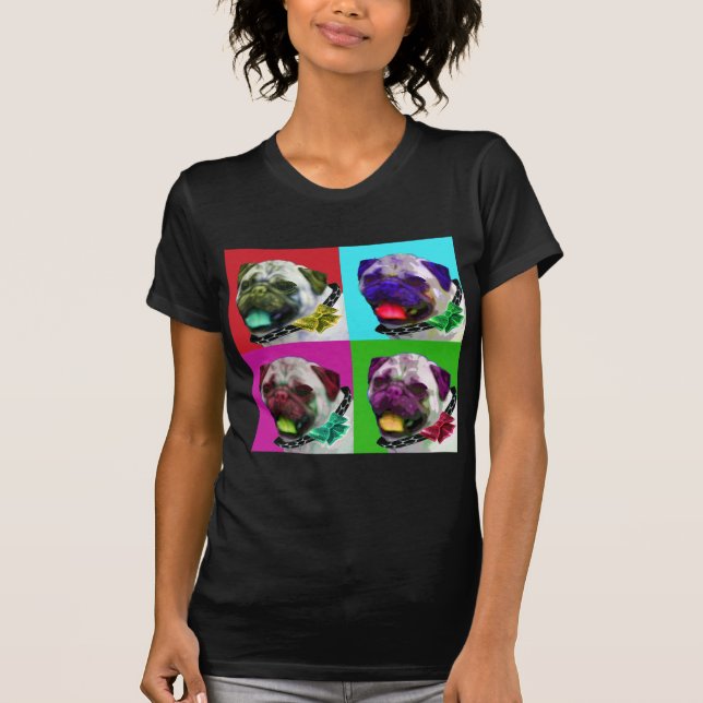 T-shirt do jérsei das mulheres do Pug do pop art (Frente)
