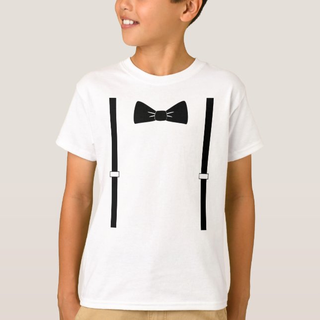 T-shirt do laço e do menino dos suspenders (Frente)