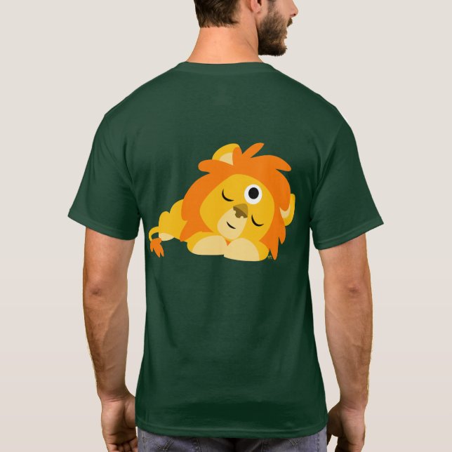T-shirt do leão de animação bonito e atento (verso (Verso)