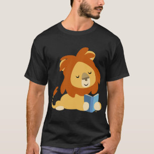 T-shirt do leão dos desenhos animados da leitura