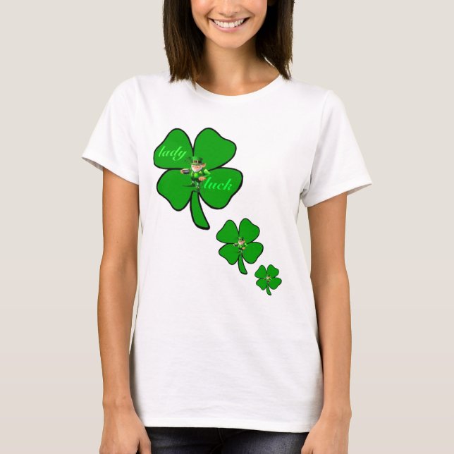 T-shirt do leprecon do trevo da folha da sorte 4 (Frente)
