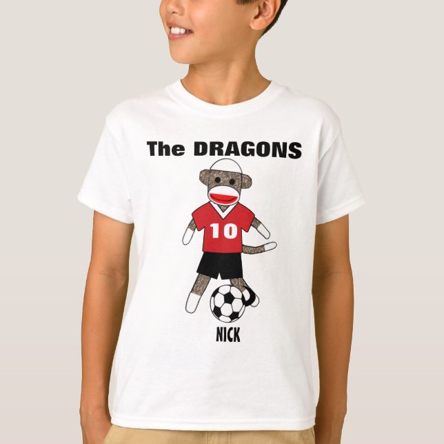 T-shirt do macaco da peúga do futebol (vermelho) - (Frente)