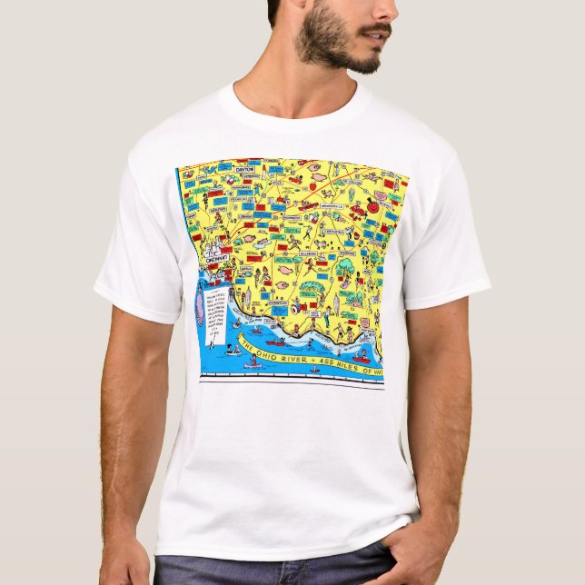 T-shirt do mapa 1966 de Cincinnati retro, Ohio (Frente)
