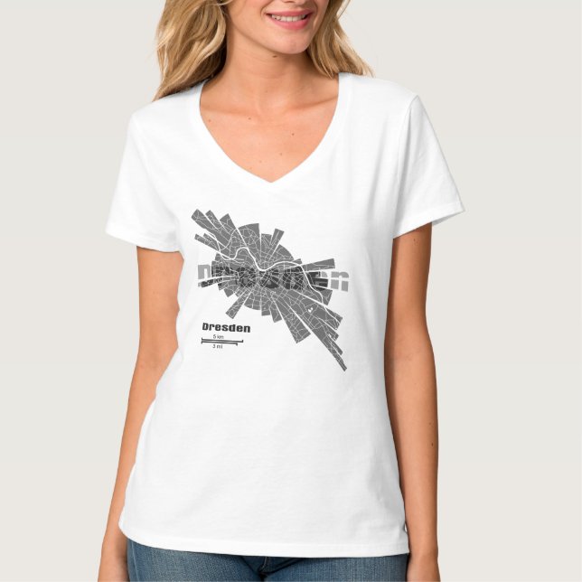 T-shirt do mapa de Dresden para mulheres (Frente)
