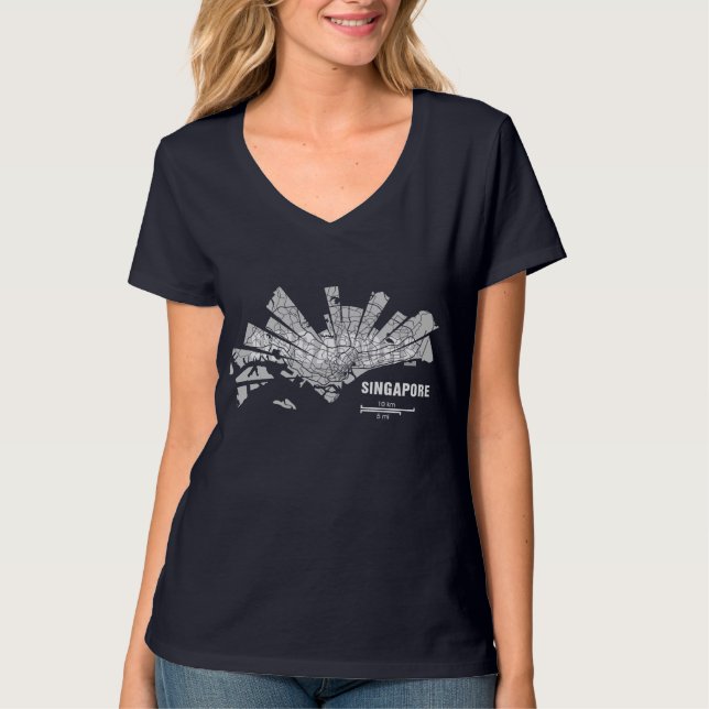 T-shirt do mapa de Singapore para mulheres (Frente)