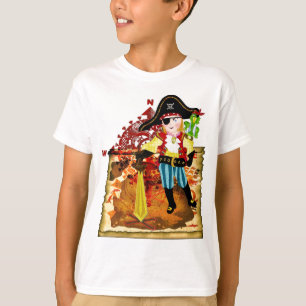 T-shirt do mapa do menino e do tesouro do pirata