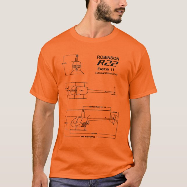 T-shirt do modelo do helicóptero de R-22 Robinson (Frente)