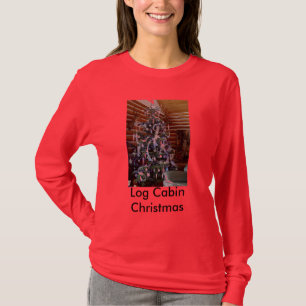 T-shirt do Natal da cabana rústica de madeira