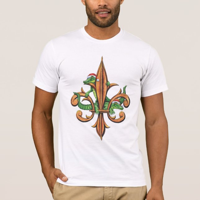 T-shirt do Natal da flor de lis dos jacarés (Frente)