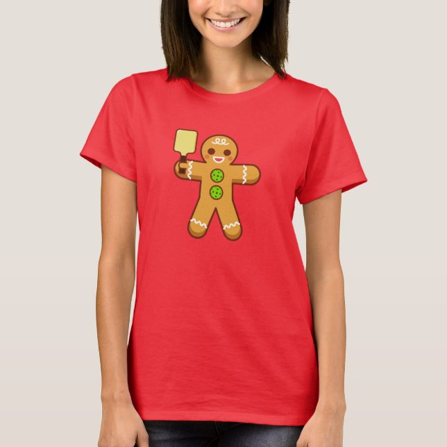 T-shirt do Natal de Pickleball - Gingerbreadman (Frente)