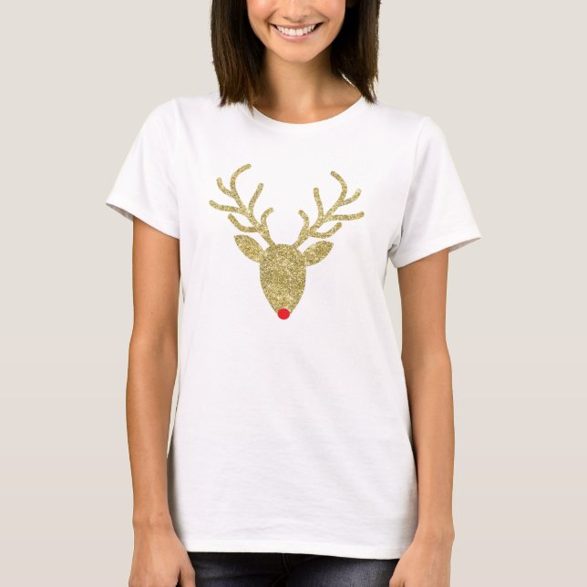 T-shirt do Natal de Rudolph do brilho da folha (Frente)