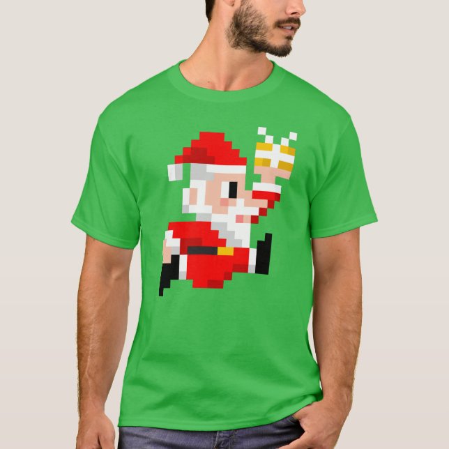 T-shirt do Natal: Papai Noel de 8 bits (Frente)