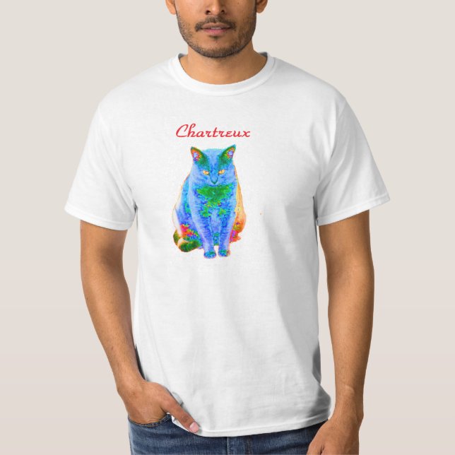 T-shirt do néon do gato de Chartreux (Frente)