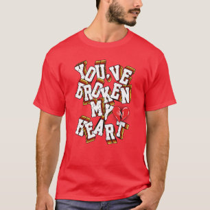 T-Shirt Do Pescoço V : Coração Quebrado (vermelho)