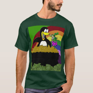 T-shirt do pinguim, do Leprechaun, do ouro e do