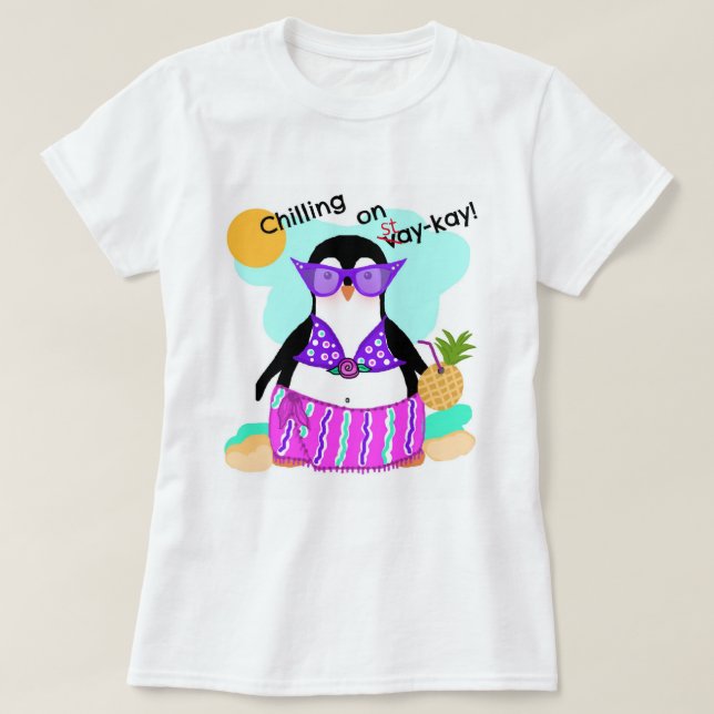 T-SHIRT do Pinguim em ação de permanência (férias) (Frente do Design)
