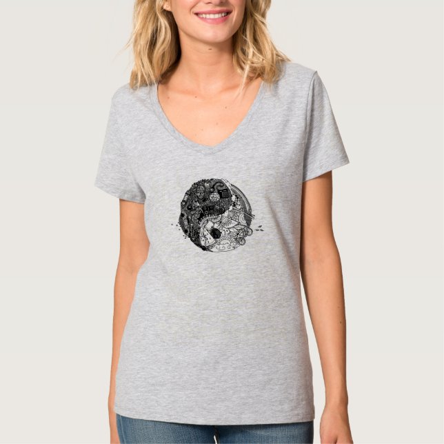 T-shirt do pop art de Nancy (pescoço do Vee) (Frente)