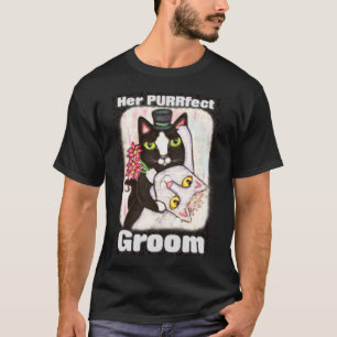 T-shirt do preto do casal do casamento do gato do