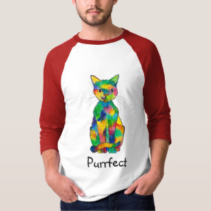 T-shirt do Raglan de Purrfect do gato do arco-íri