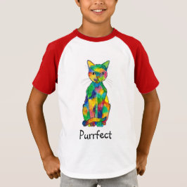 T-shirt do Raglan de Purrfect do gato do arco-íris