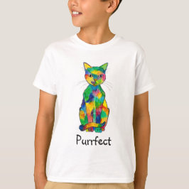 T-shirt do Raglan de Purrfect do gato do arco-íris