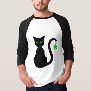 T-shirt do Raglan do gato preto