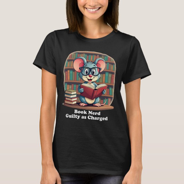 T-Shirt do Rato Nerd de Livro Cute - Culpado como  (Frente)