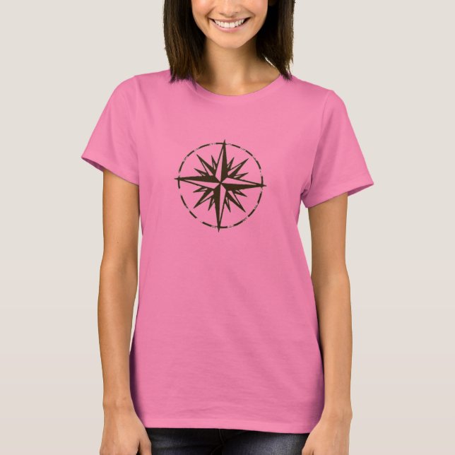 T-shirt do rosa de compasso de Brown (Frente)