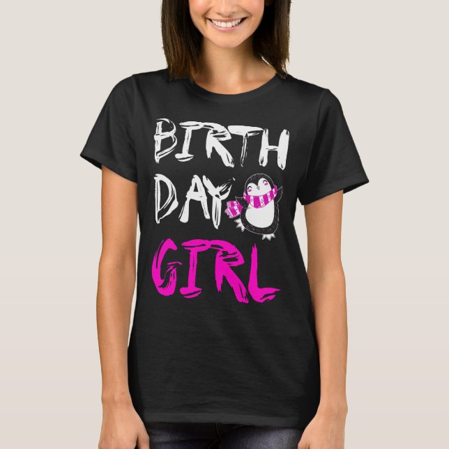 T-shirt do rosa do pinguim da menina do (Frente)