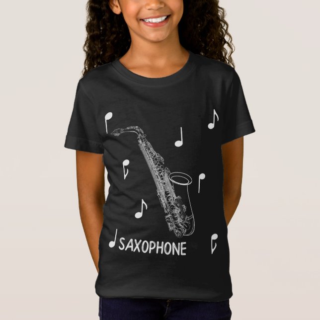 T-shirt do saxofone das notas musicais (Frente)