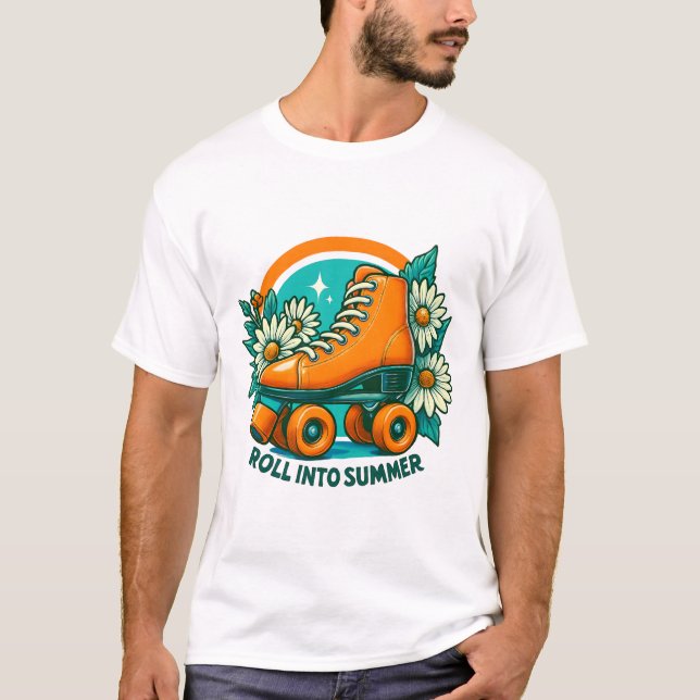 T-shirt do Skate do cilindro retrô "Roll In Summer (Frente)