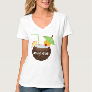 T-shirt do V-Pescoço das mulheres do party girl