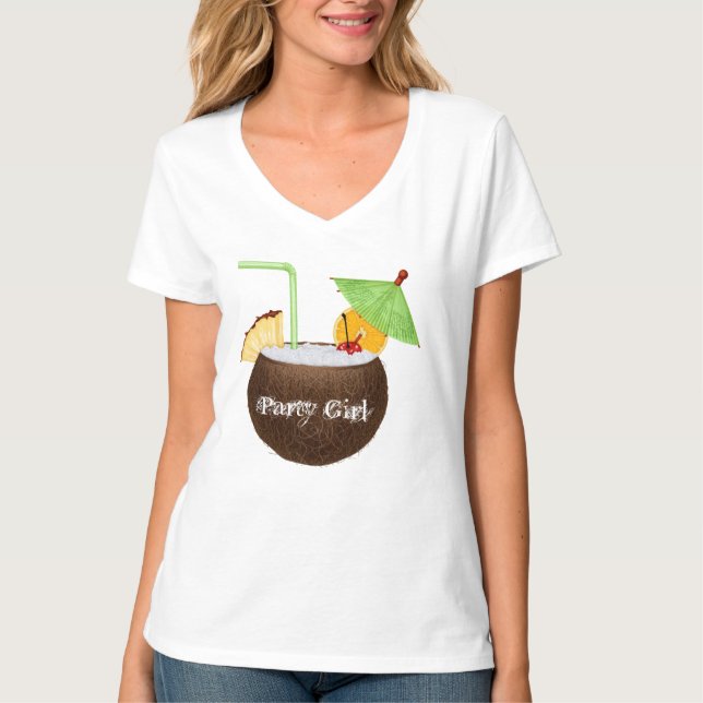 T-shirt do V-Pescoço das mulheres do party girl (Frente)