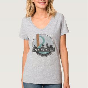T-shirt do V-pescoço das mulheres do #riversideat