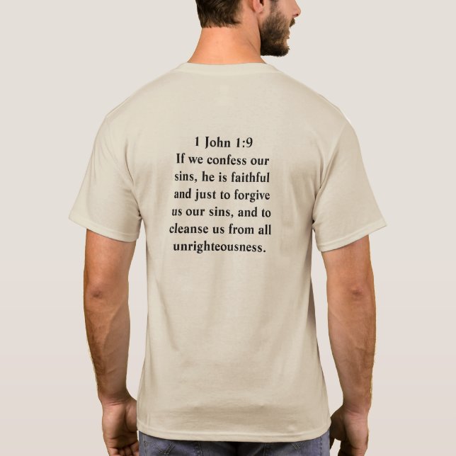 T-Shirt do Ventilador Perdoado Jesus 1 John 1:9 (Verso)