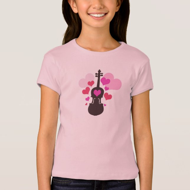 T-shirt do violino da menina (Frente)