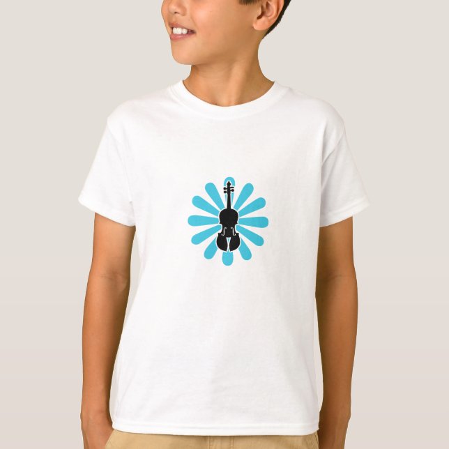 T-shirt do violino das meninas com flor (Frente)