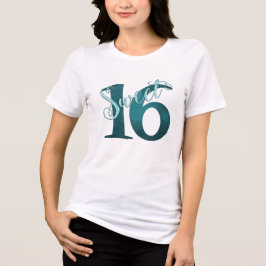 T-shirt Doce 16 | Teal Green Grunge e Faux Glitter