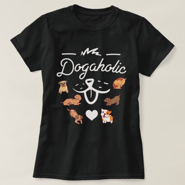 T-Shirt dogholic| Amantes de cães T-shirt roxa (Frente do Design)