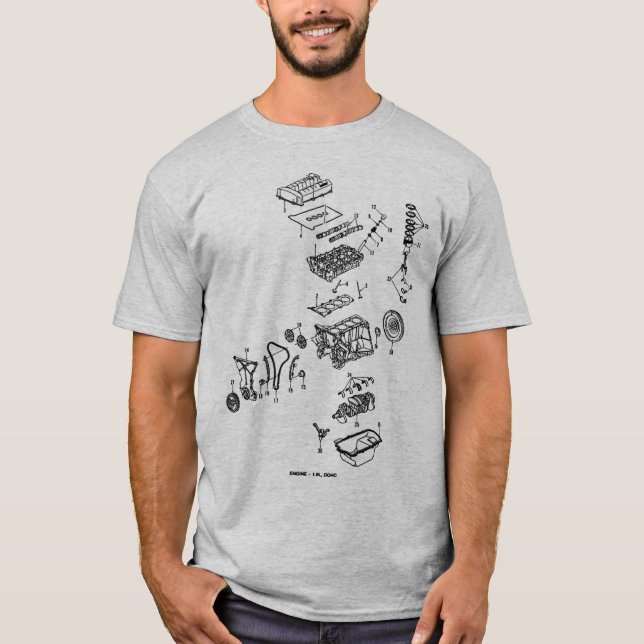 T-shirt DOHC explodido com logotipo traseiro (Frente)