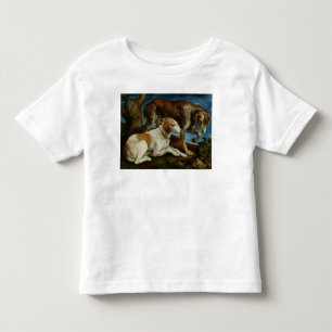 T-shirt Dois cães de caça amarrados a um coto de árvore