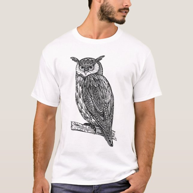 T-shirt Doodle animal da coruja do Totem selvagem (Frente)